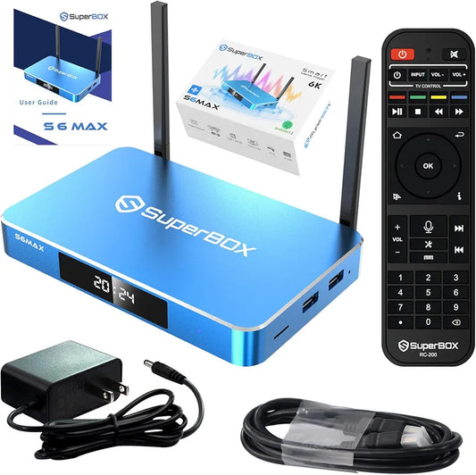  2025 S6 MAX Bundle 6K TV Box,4GB RAM+64GB ROM,Powerful Smart Box,Time Shift, Parental Control Time,Easy Setup Guide,Phone Support,2T2R,Dual Band WiFi, Built-in Voice Control System